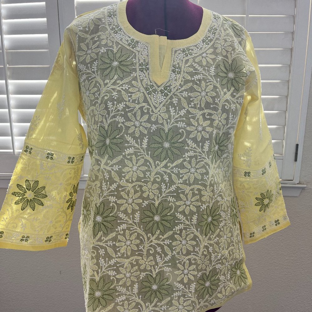 Yellow Hand-Embroidered Top (Chikankari)